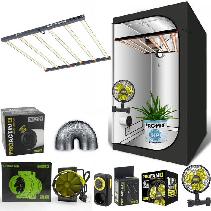 Growbox Komplettset 120x120x200 mit LED-Lampe, Abluftsystem, Ventilator und Zubehör – Ideal für Indoor-Grower.