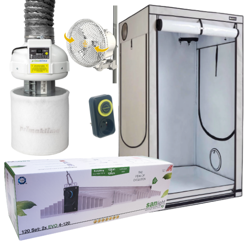 SANlight Premium Growbox Komplettset 120x120x220 mit HOMEbox Q120+ Plus, SANlight EVO 1.5 LED, Prima Klima Abluftset und mehr für professionelle Indoor-Zucht