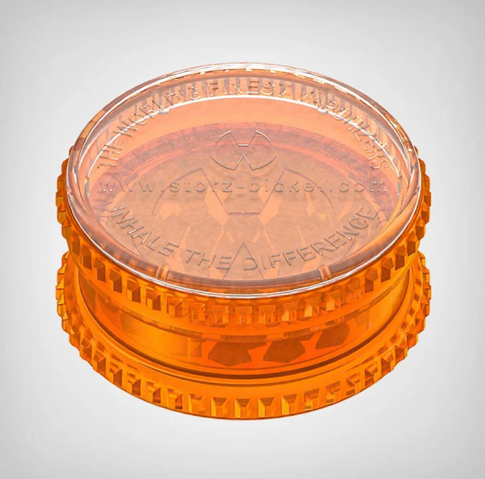Storz & Bickel Kräutermühle mit scharfen Zähnen und durchsichtigem Design für fein gemahlene Kräuter