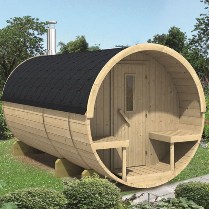 Tuindeco - Kiefernfasssauna Ø 215 - L 400 cm mit Thermoholzschindel