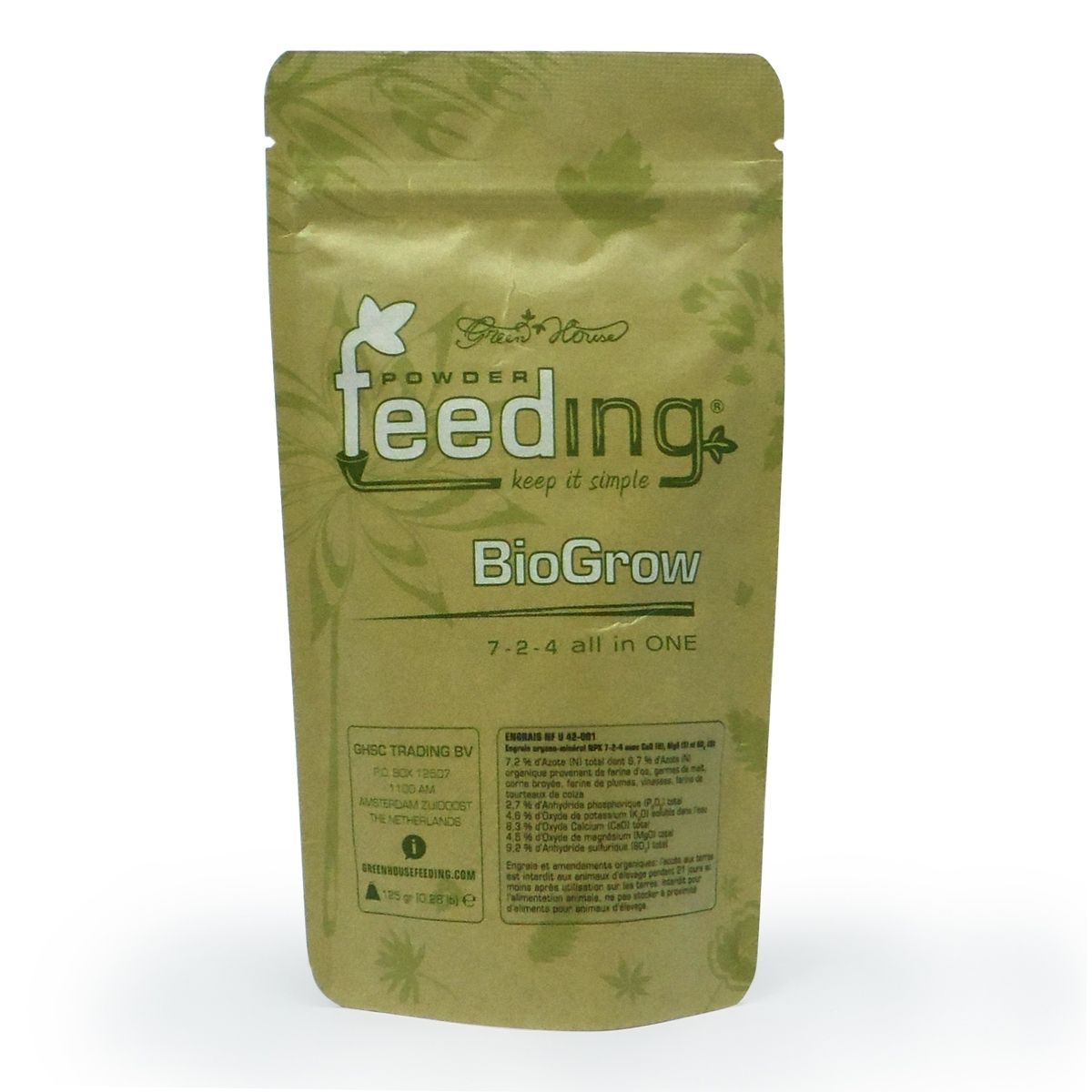 BIOGROW Powder Feeding 125g – organischer Wachstumsdünger von Green House mit NPK 7-2-4, ideal für Erde und Kokos, mit Mykorrhiza und natürlichen Mikronährstoffen. Green House Feeding Biogrow Powder 125g organo-mineralischer Dünger