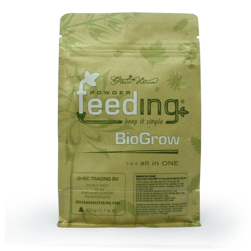 BIOGROW Powder Feeding 500g – organischer Pulver-Wachstumsdünger von Green House mit NPK 7-2-4, Mykorrhiza und natürlichen Nährstoffen, ideal für Erde und Kokos.