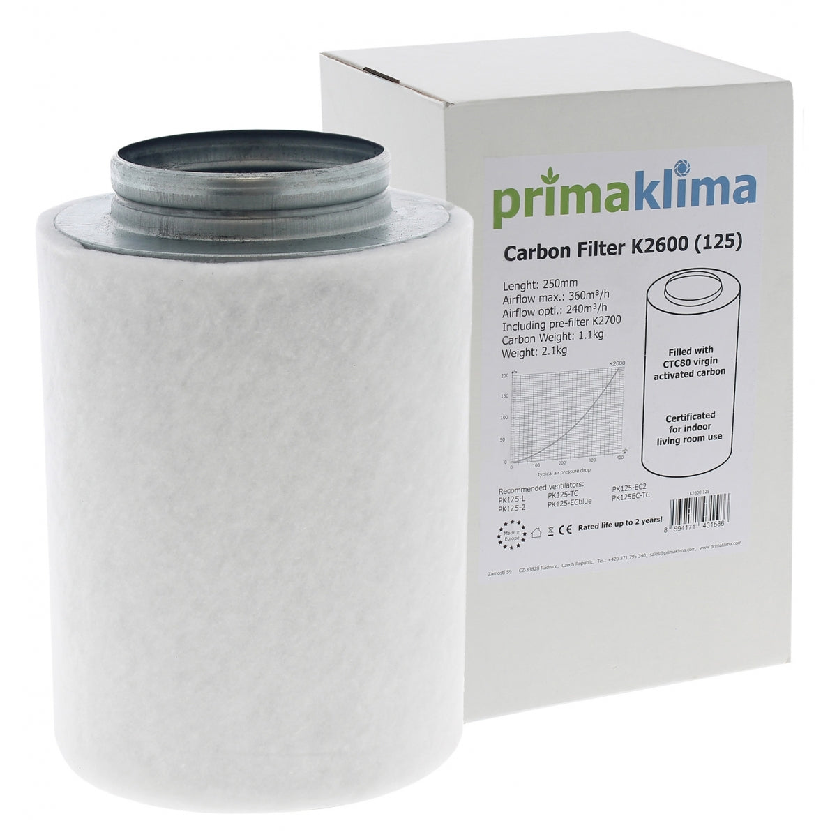 Eco Line Kohlefilter 360 m3/h – Durchmesser 125 mm – Prima Klima – Produktansicht 5