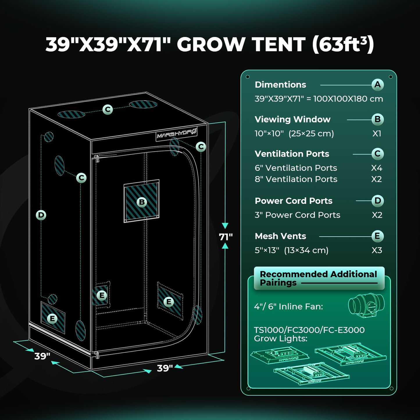 Mars Hydro 100x100x180cm Indoor Growzelt