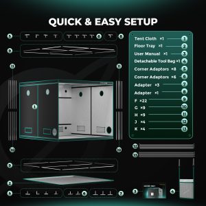 240x240x200 Grow Tent für Indoor-Gartenbau
Mars Hydro Growzelt mit stabilem Metallrahmen