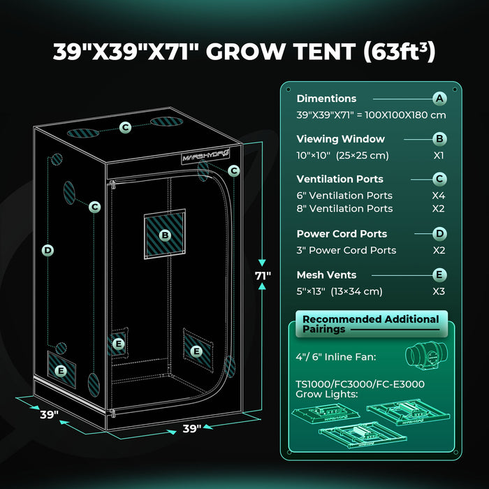 Mars Hydro FC 3000-EVO 300W Samsung LED+100x100x180cm Komplette Grow Zelt Kits+4′′ Lüftungssystem für 4-6 Pflanzen