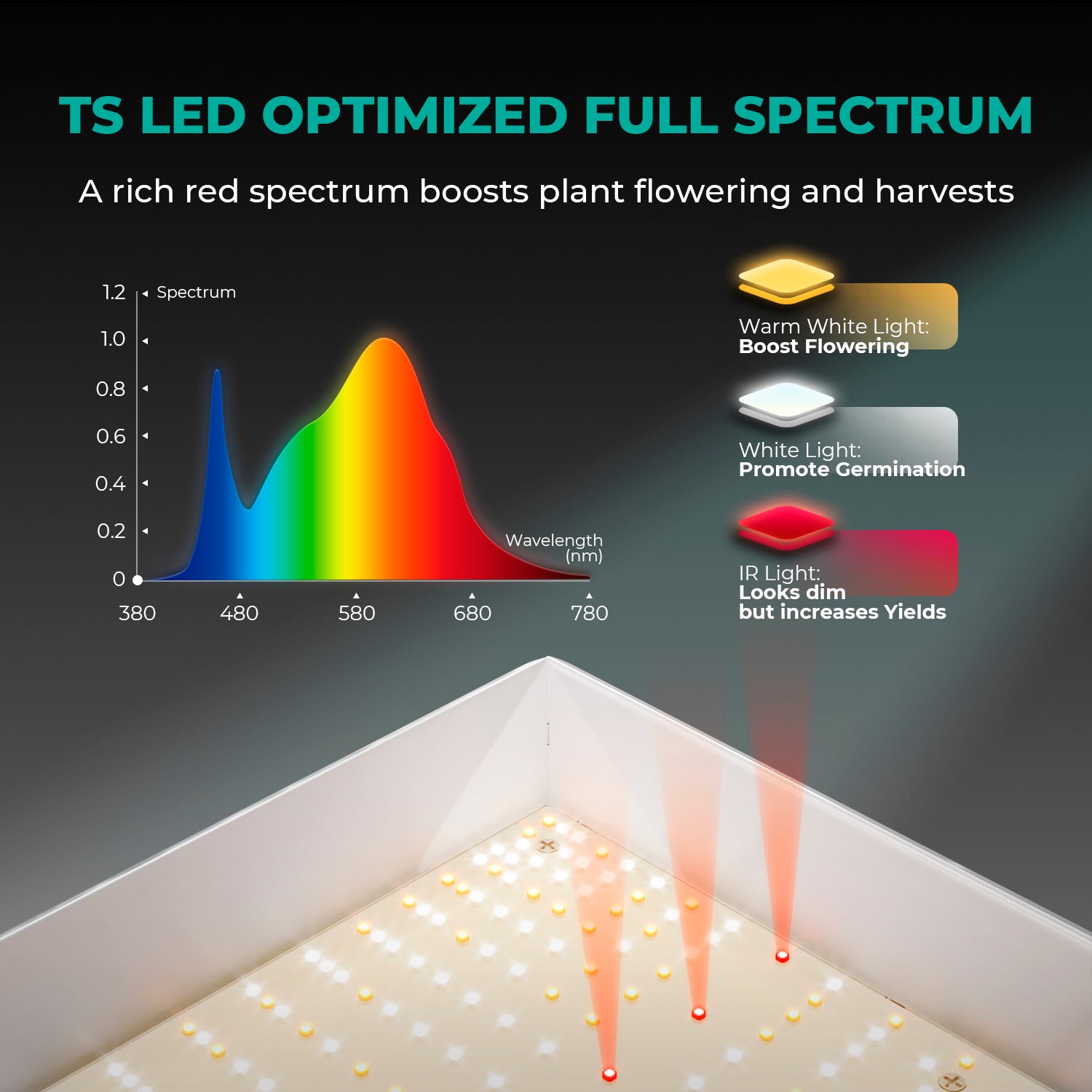 Mars Hydro TS 600 Komplette Grow Tent Kits LED Grow Light+60x60x140cm Indoor Zelt+4′′ Belüftungssystem für Anfänger – Produktansicht 5