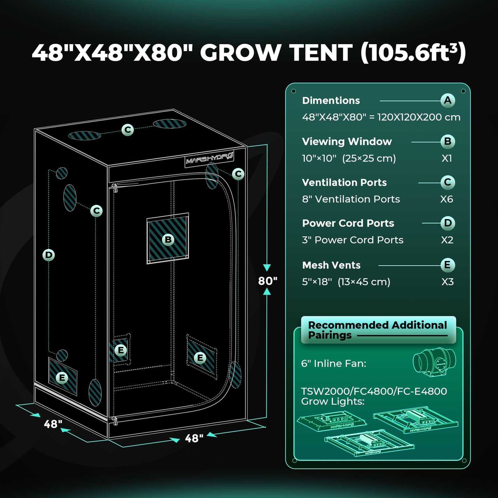 Mars Hydro TSW 2000 LED Grow Light+120x120x200cm Grow Tent Kits+6′′ Lüftungssystem Am besten für 4-6 Pflanzen – Produktansicht 7