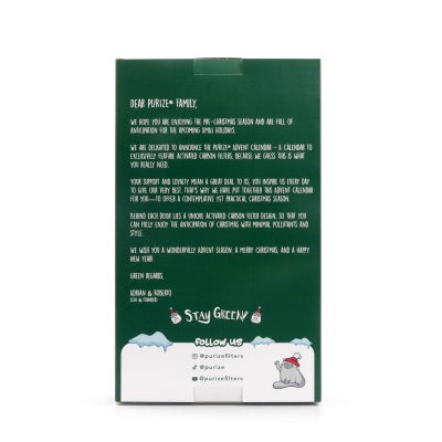 PURIZE® XMAS Kalender 2025 mit festlichen Aktivkohlefiltern in exklusiven Designs – das perfekte Weihnachtsgeschenk für Raucher:innen.