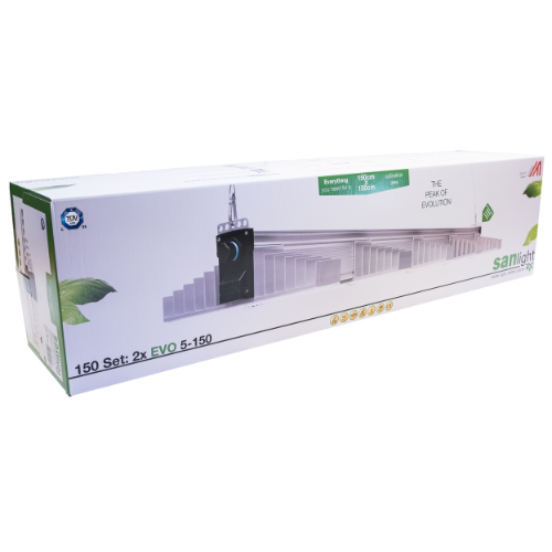SANlight EVO 1.5 LED Beleuchtungsset mit 2 EVO 5-150 1.5 Lampen, Magnetdimmern und Zubehör für eine effiziente Beleuchtung großer Anbauflächen.