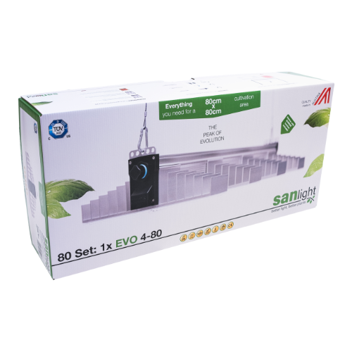 SANlight EVO 1.5 LED Beleuchtungsset – Effiziente LED-Growlampe mit über 3 µmol/J, optimiertem Lichtspektrum und dimmbarer Steuerung.