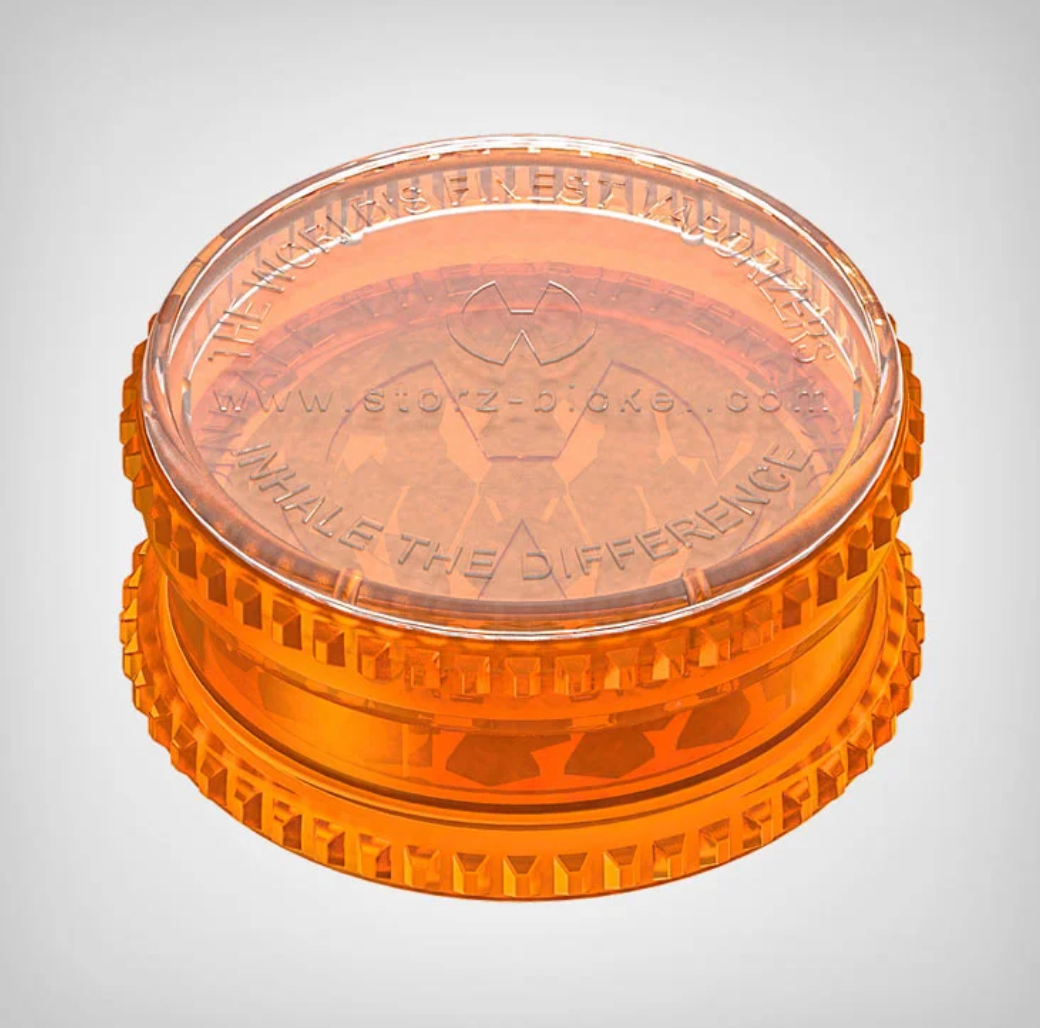 Storz & Bickel Kräutermühle mit scharfen Zähnen und durchsichtigem Design für fein gemahlene Kräuter