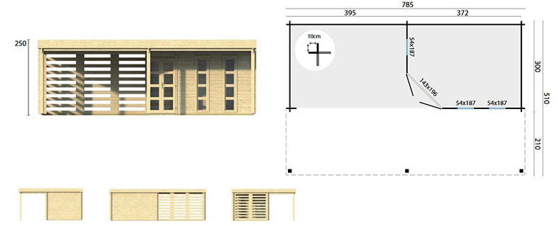 Tuindeco - Massivholz-Chalet - 37,5 m² - Terrasse inklusive - 40-mm-Dielen - Oletha – Produktansicht 2