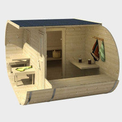 Tuindeco - Ovale Kiefernsauna 405 x 240 x H216 cm mit Schindeln – Produktansicht 2
