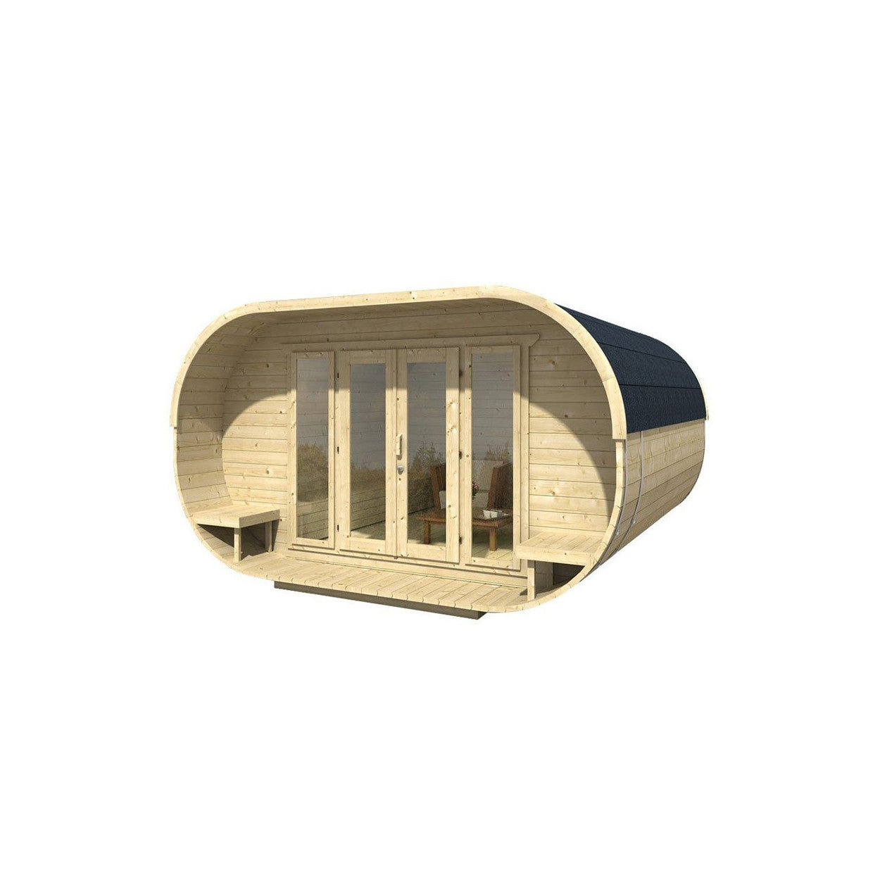 Tuindeco - Ovale Kiefernsauna 405 x 240 x H216 cm mit Schindeln – Produktansicht 3