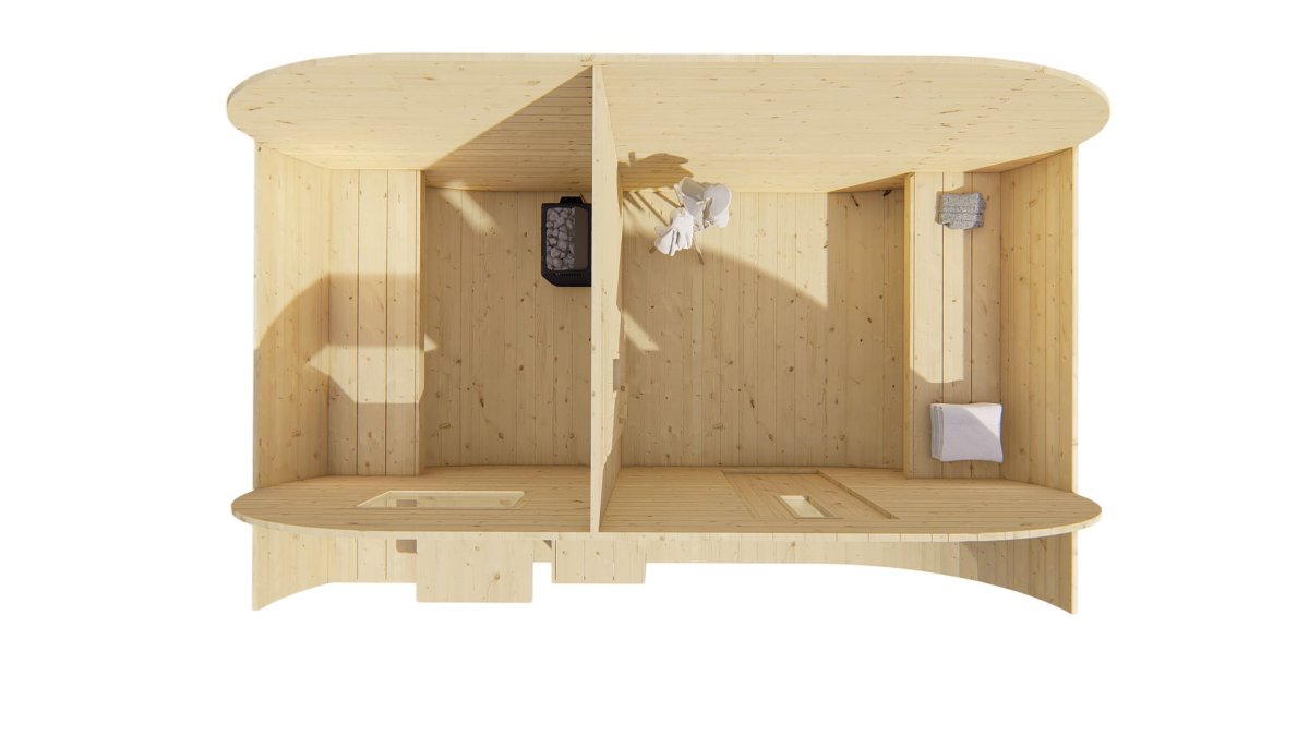 Tuindeco - Ovale Kiefernsauna 405 x 240 x H216 cm mit Schindeln – Produktansicht 5