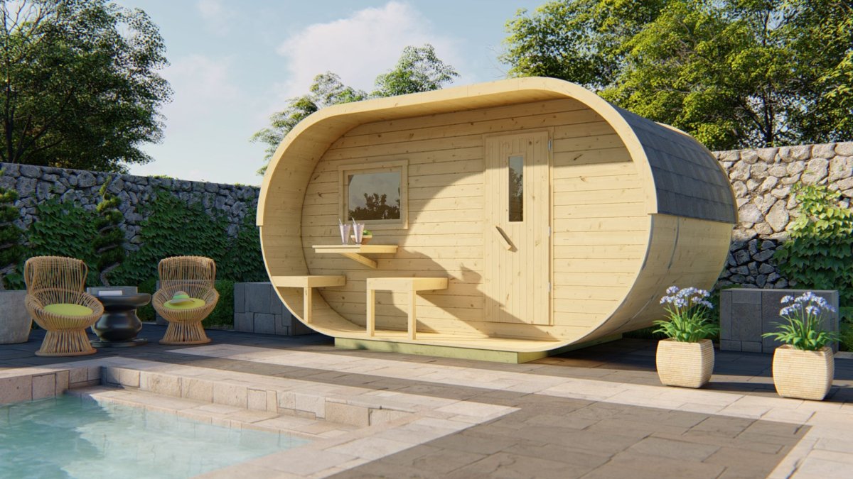 Tuindeco - Ovale Kiefernsauna 405 x 240 x H216 cm mit Schindeln – Produktansicht 7