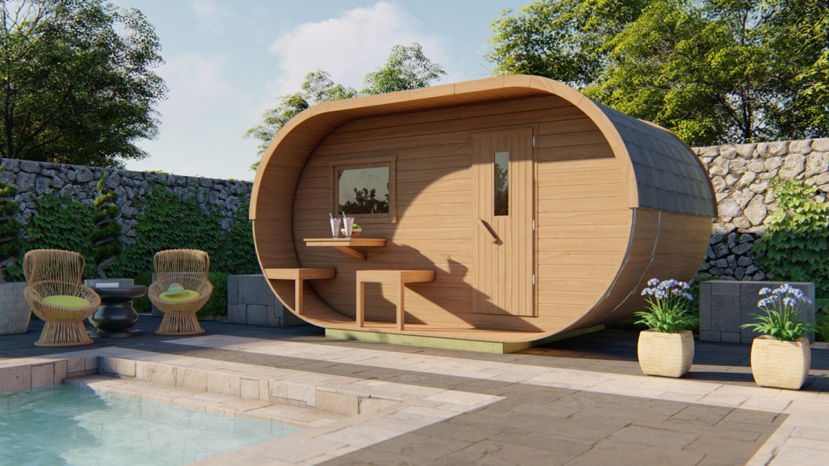 Tuindeco - Ovale Kiefernsauna 405 x 240 x H216 cm mit Schindeln – Produktansicht 8