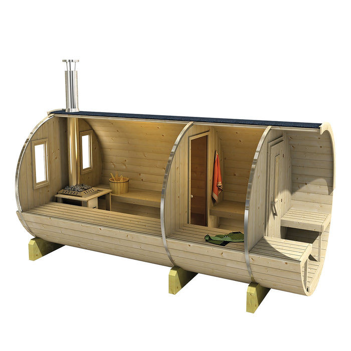 Tuindeco - Kiefernfasssauna Ø 215 - L 400 cm mit Thermoholzschindel